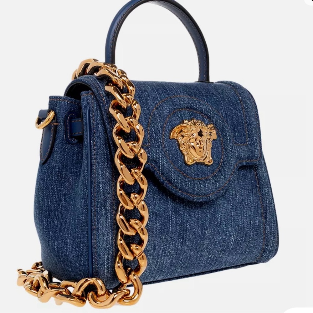 Rare Versace denim top handle La Medusa bag